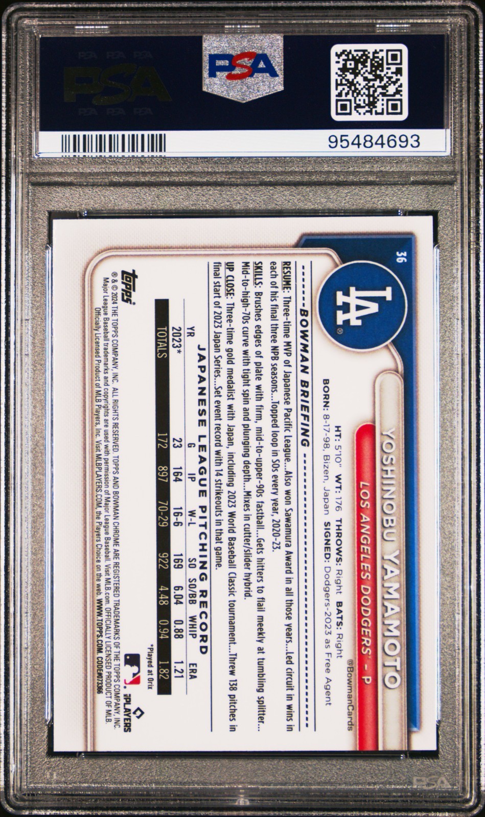 Yoshinobu Yamamoto 2024 Bowman Chrome Mega Box Mojo Refractor #36 PSA 10 Dodgers