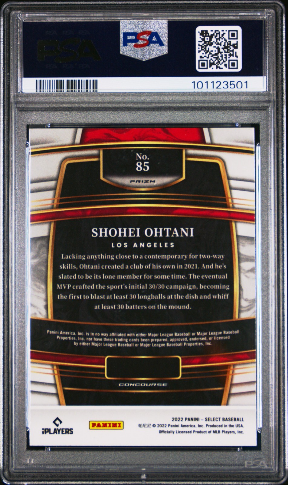 Panini Select Concourse Shohei Ohtani #85 Scope Prizm PSA 10 Baseball Card 2022