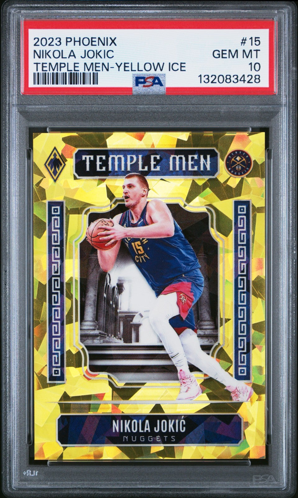 2023 Panini Phoenix Nikola Jokic Temple Men Yellow Ice #15 /175 PSA 10 POP 5!