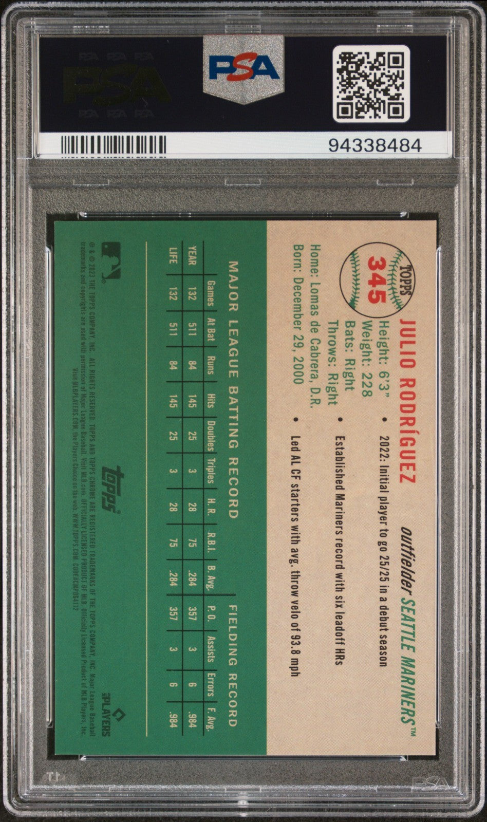 2023 Topps Platinum Anniversary - Julio Rodriguez #345 Cream / Rose Gold PSA 10