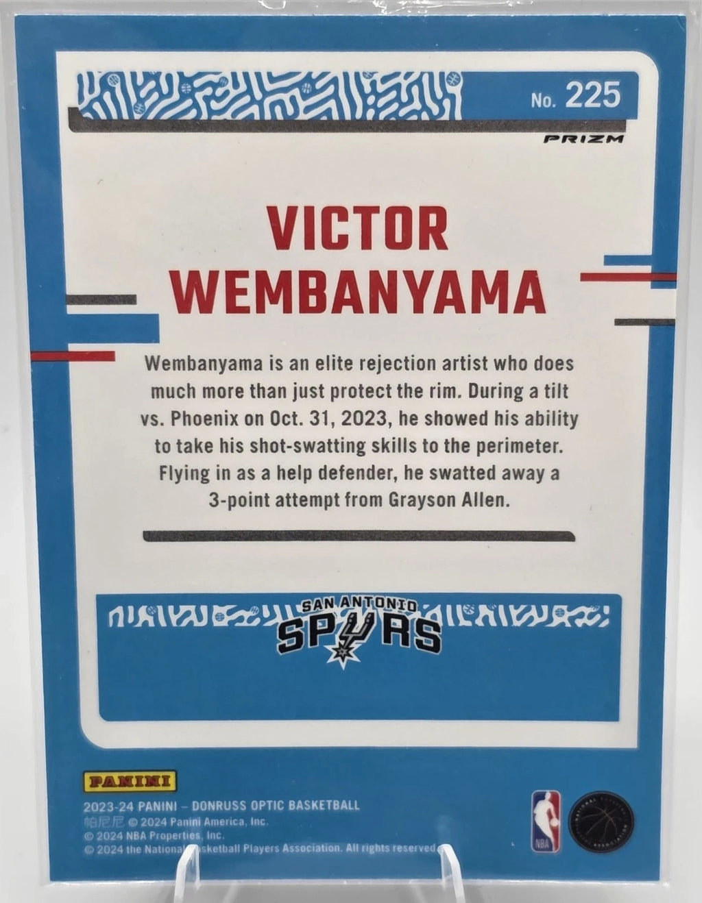 2023 Panini Optic Victor Wembanyama #225 Purple Shock Prizm RC Rated Rookie