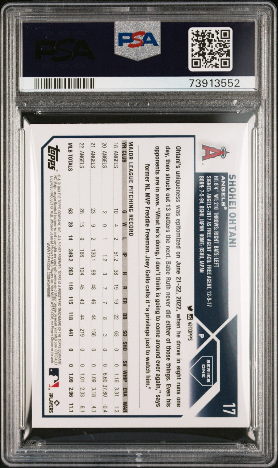 2023 Topps Series 1 - Shohei Ohtani #17 PSA 10