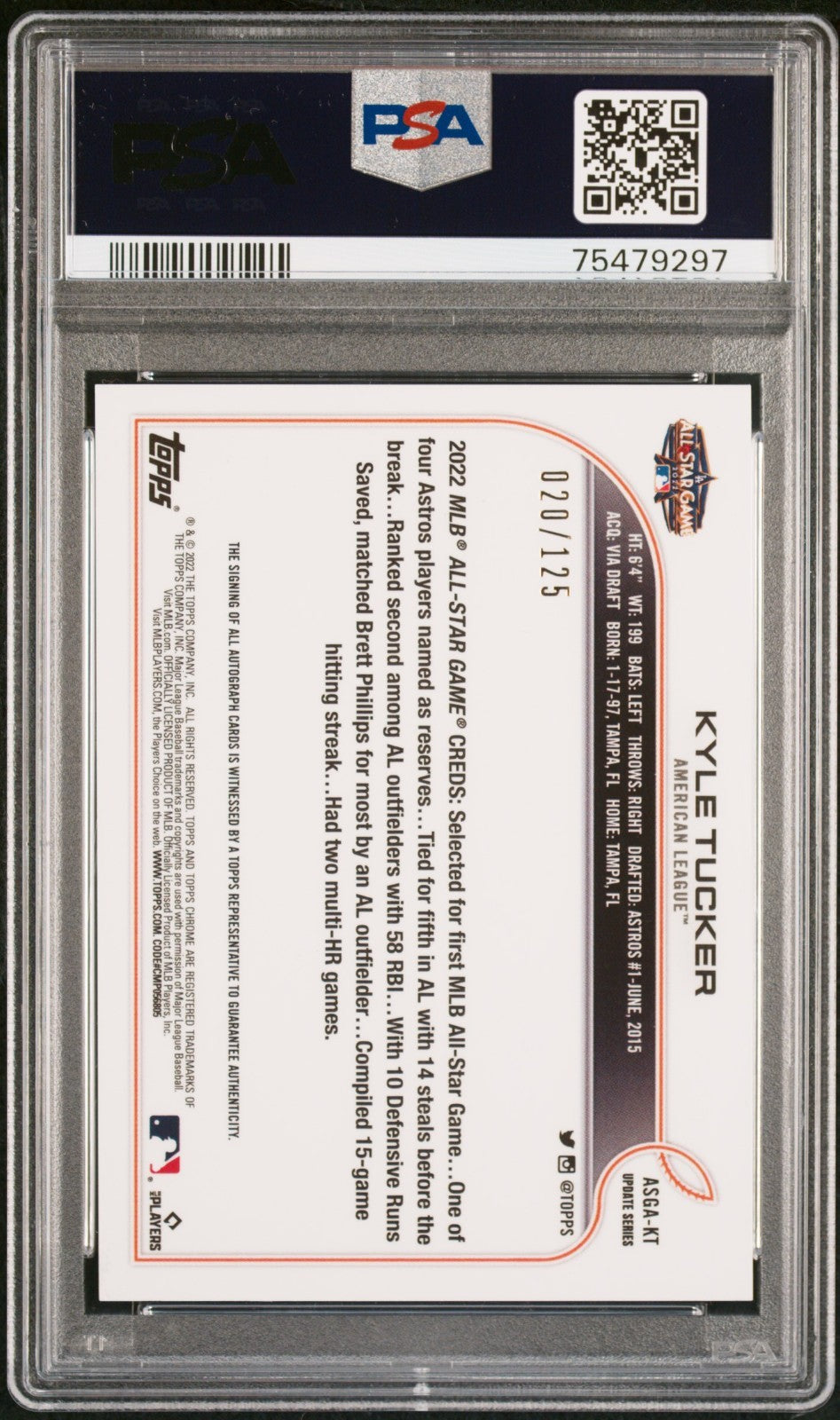 2022 Topps Chrome Upd - 2022 All-Star Game Autographs Kyle Tucker /125 PSA 10