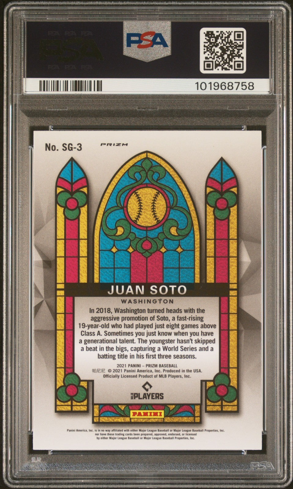 2021 Prizm Stained Glass JUAN SOTO Cosmic Haze Prizm SG-3 PSA10 LOW POP!
