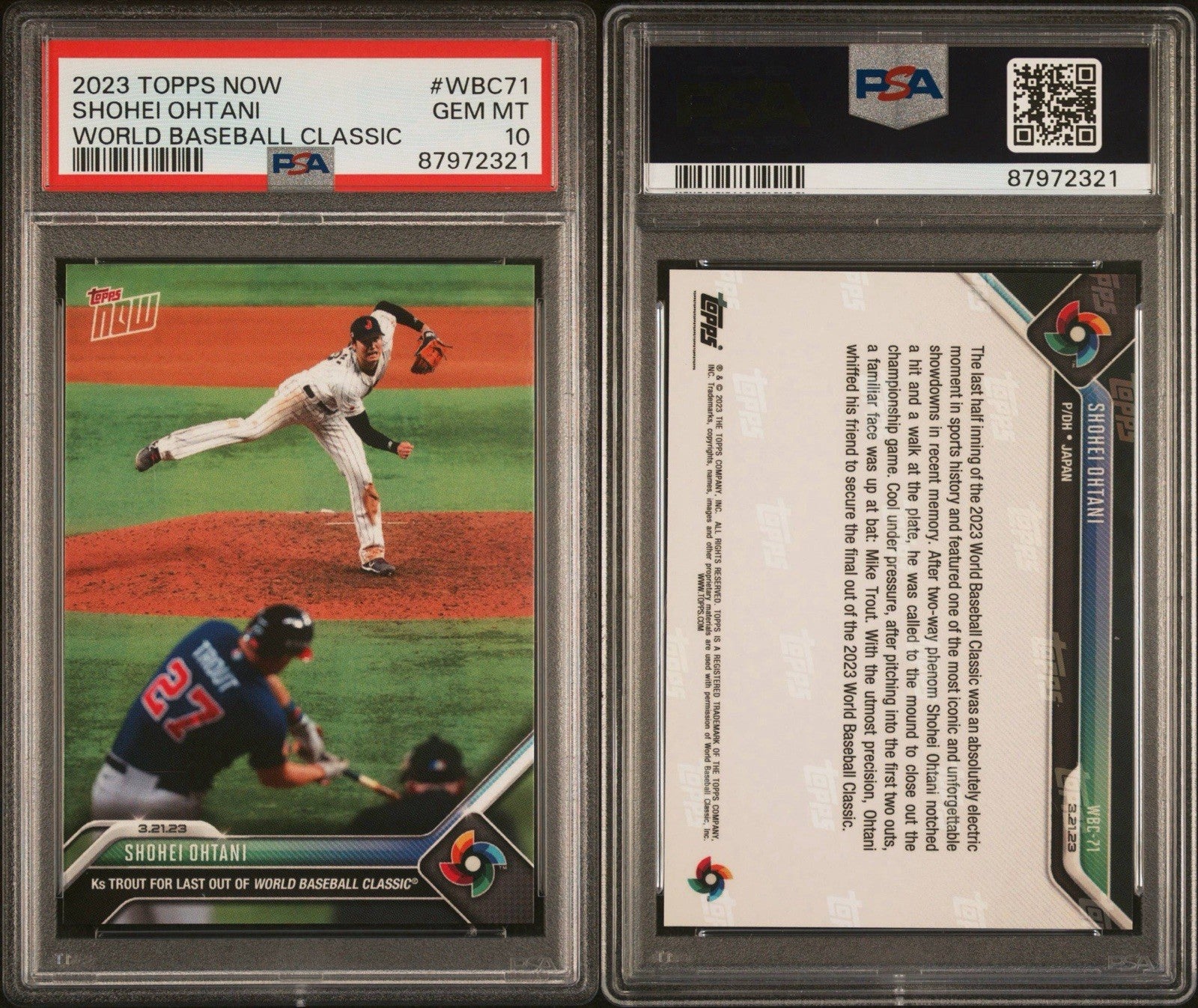 2023 Topps Now World Baseball Classic #WBC71 Shohei Ohtani Trout PSA 10 Gem Mint