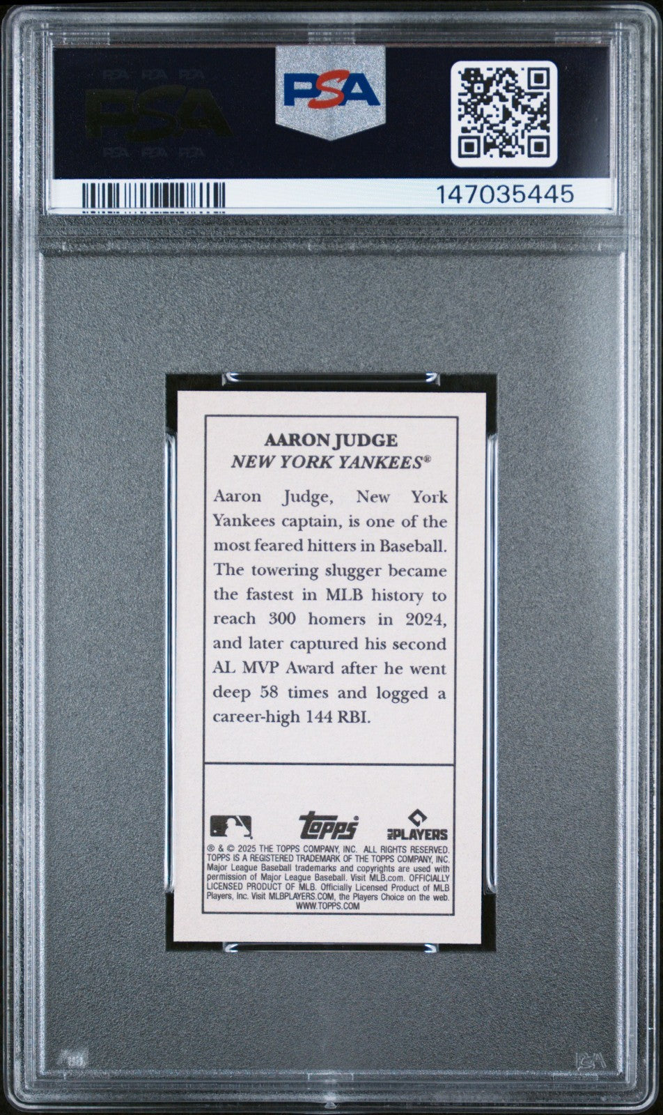 2025 Topps T205 Aaron Judge PSA 10 Gem Mint POP 2!