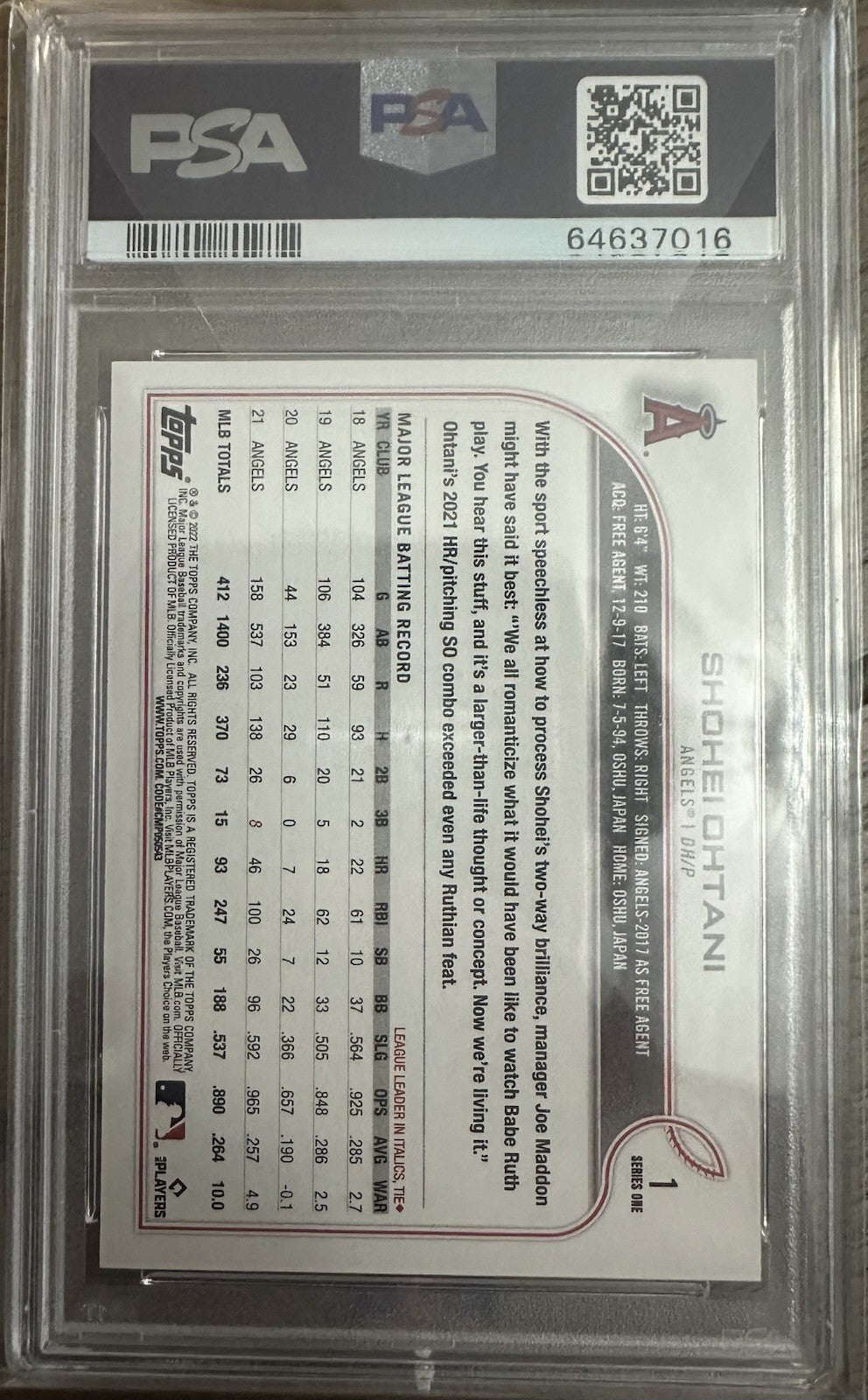 2022 Topps Series 1 - Shohei Ohtani #1 PSA 10
