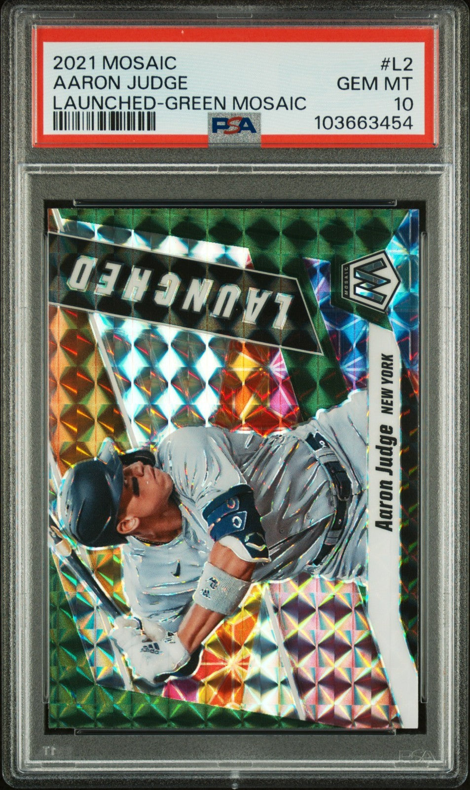 2021 Panini Mosaic - Launched Aaron Judge #L2 Green Mosaic Prizm PSA 10 Low POP!