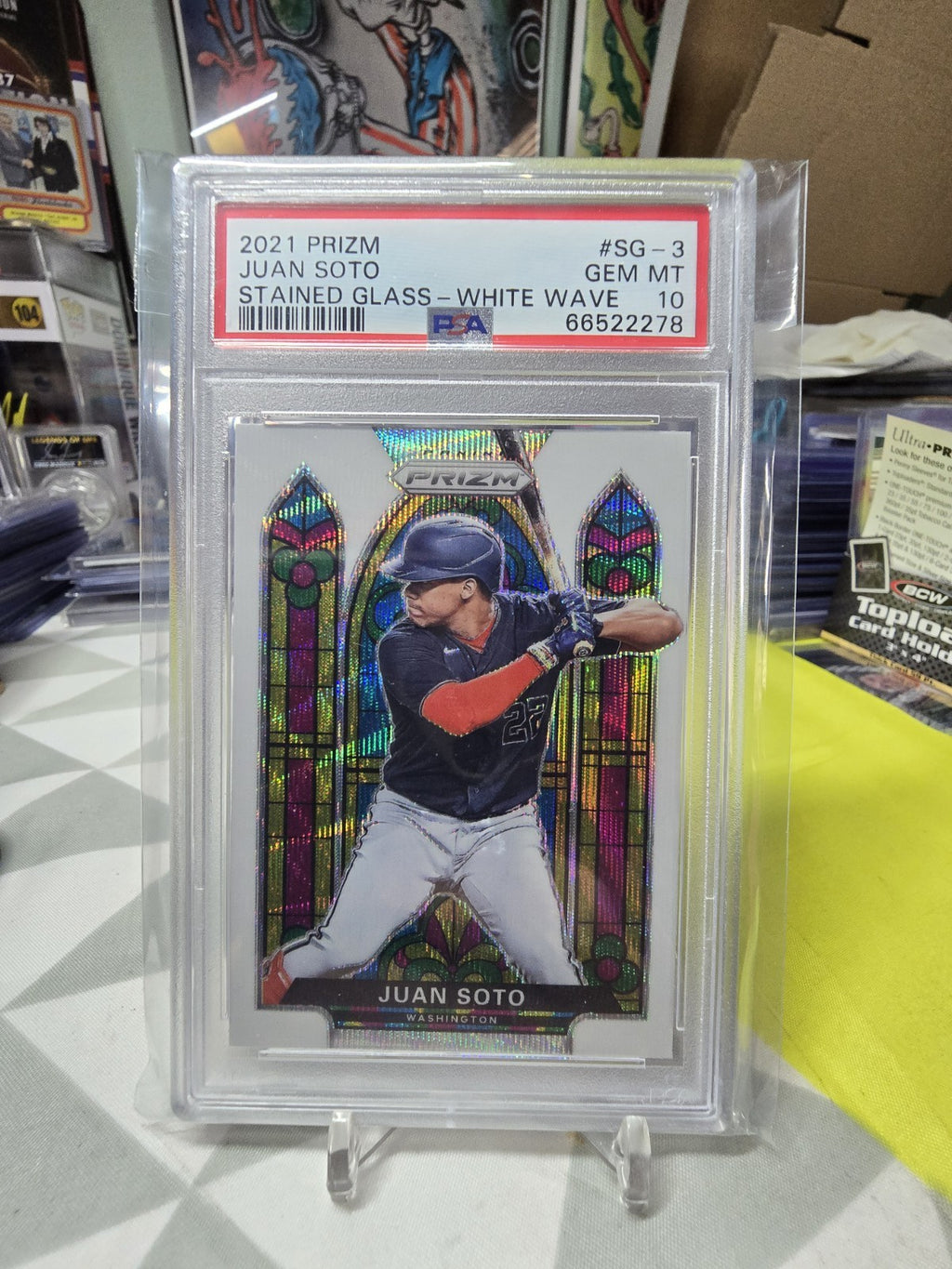 2021 Panini Prizm Juan Soto Stained Glass PSA 10 White Wave Prizm Low POP!