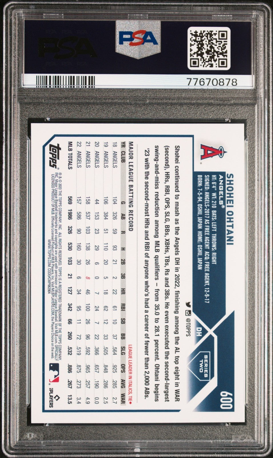 2023 Topps Series 2 - Shohei Ohtani #600 PSA 10