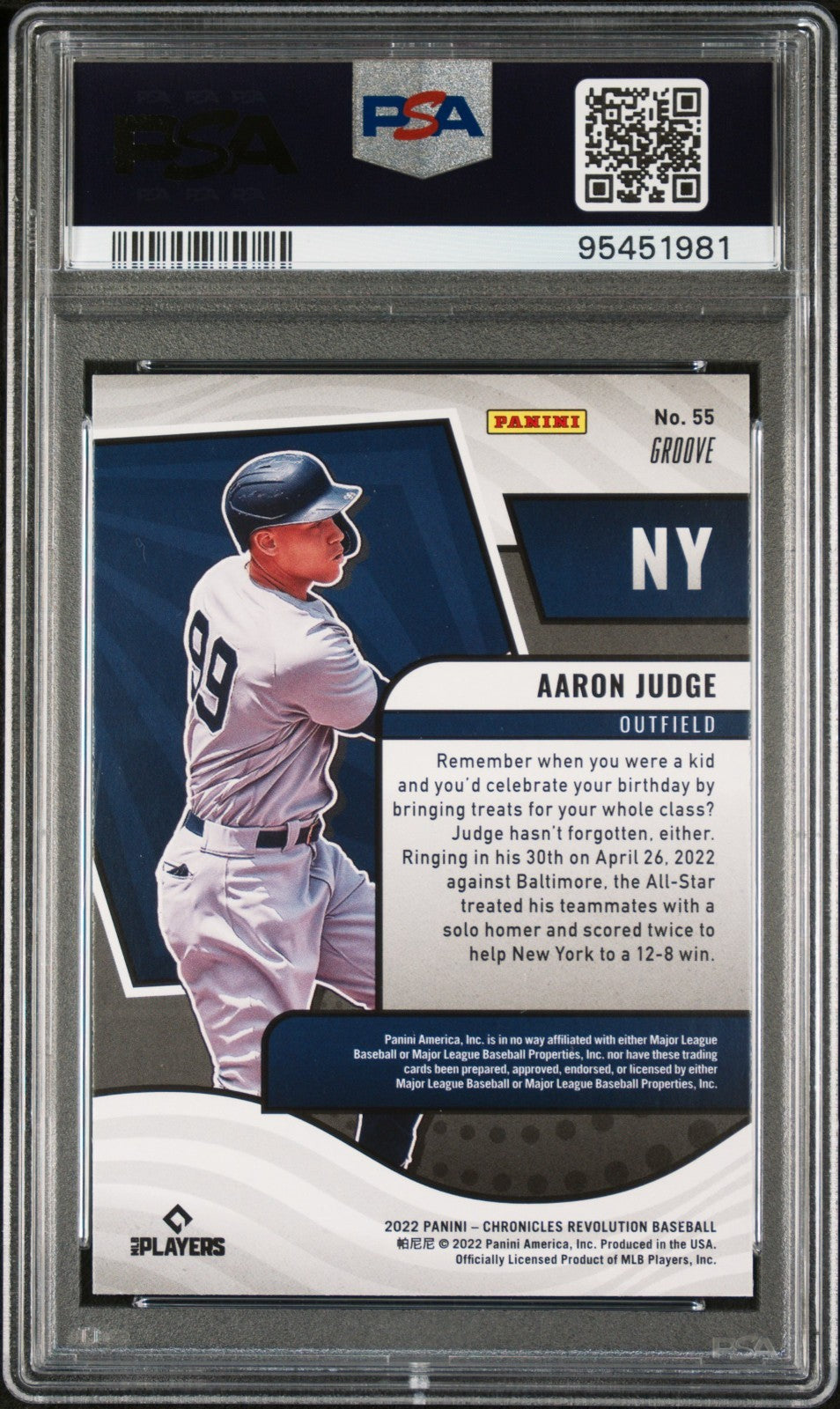 2022 Panini Chronicles - Revolution-Groove Aaron Judge #55 PSA 10 Low POP!