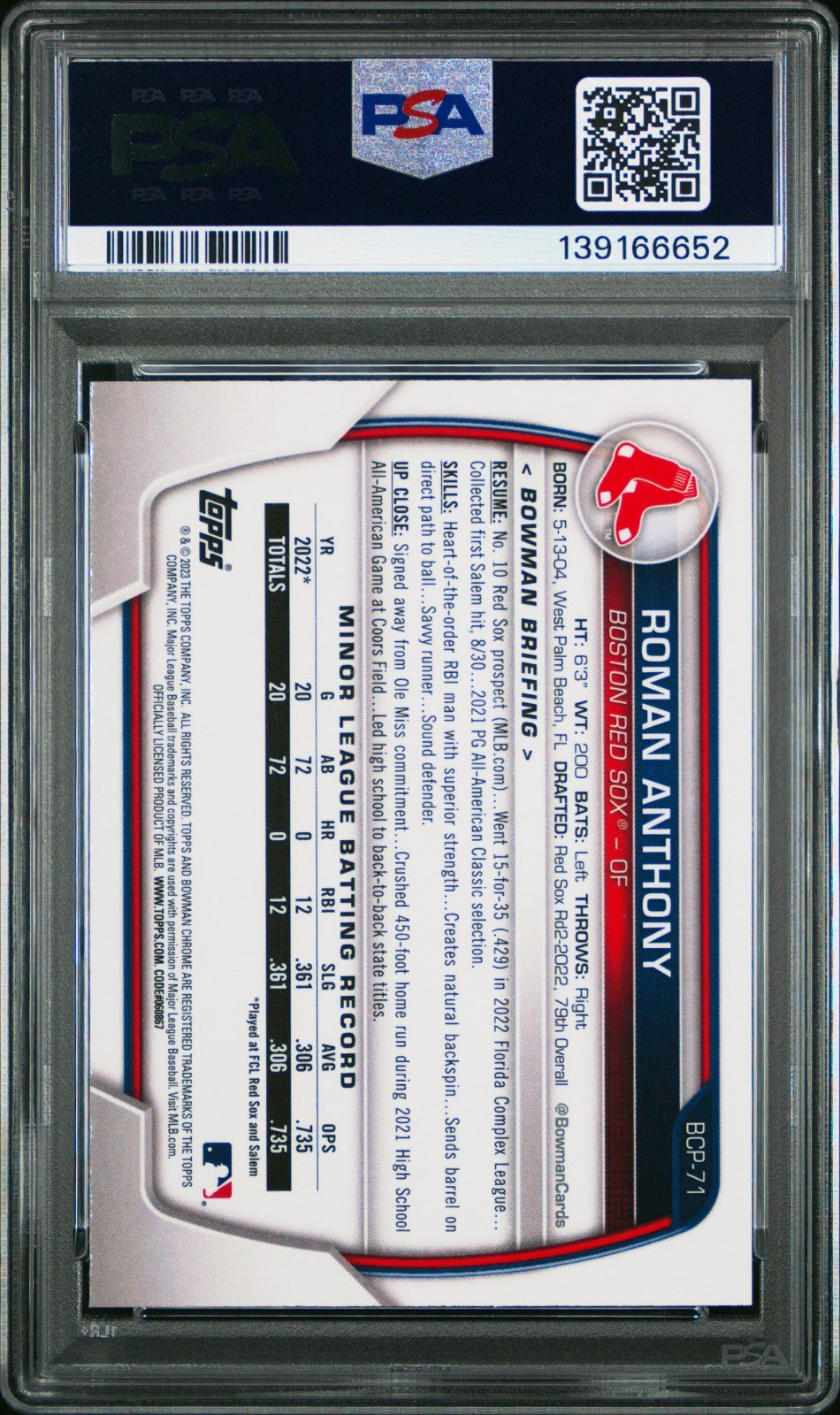 2023 BOWMAN MEGA BOX CHROME | #71 ROMAN ANTHONY | Boston Red Sox PSA 10