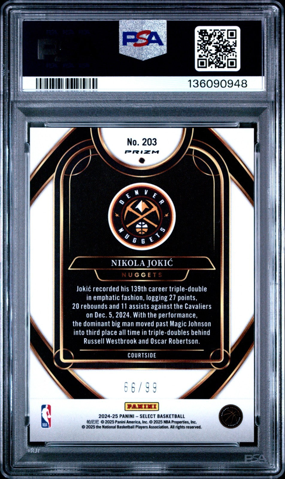2024-25 Panini Select Blue Flash Nikola Jokić #203 Blue Prizm PSA 10 / 99 POP 2