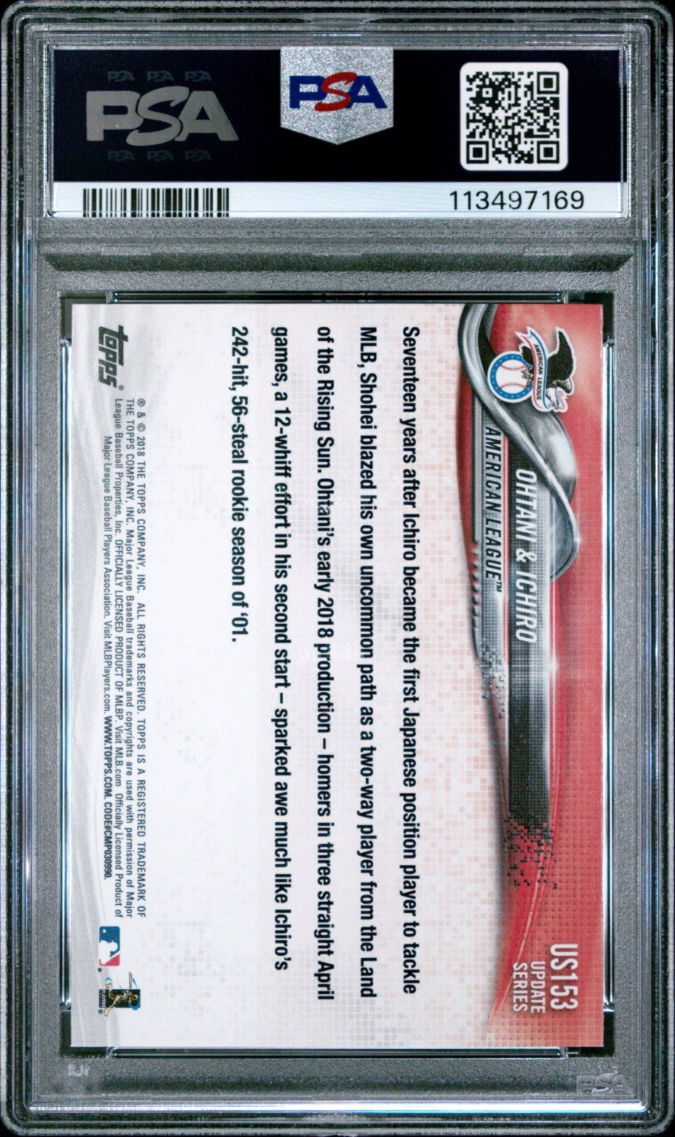2018 Topps Update Series - Shohei Ohtani, Ichiro Suzuki #US153 PSA 10!