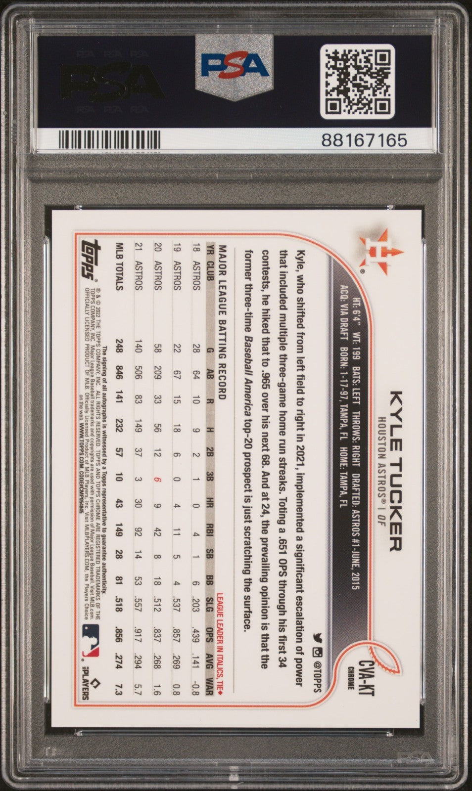 2022 Topps Chrome - Chrome Veteran Autographs Kyle Tucker #CVA-KT (AU) PSA 10