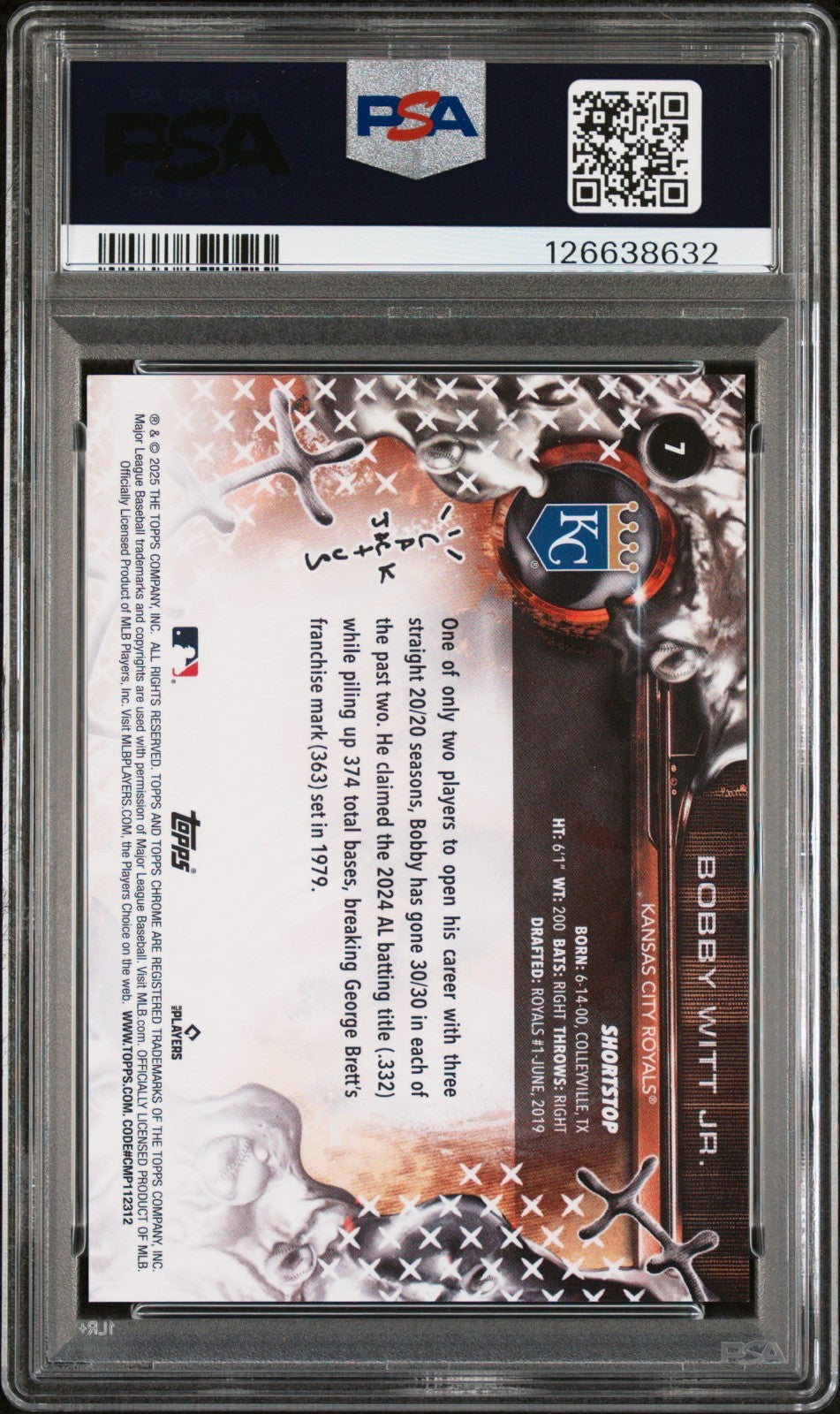 Bobby Witt Jr 2025 Topps x Cactus Jack #7 PSA 10 POP 14!