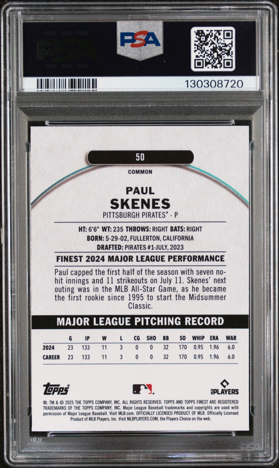 2025 Topps Finest - Paul Skenes #50 PSA 10