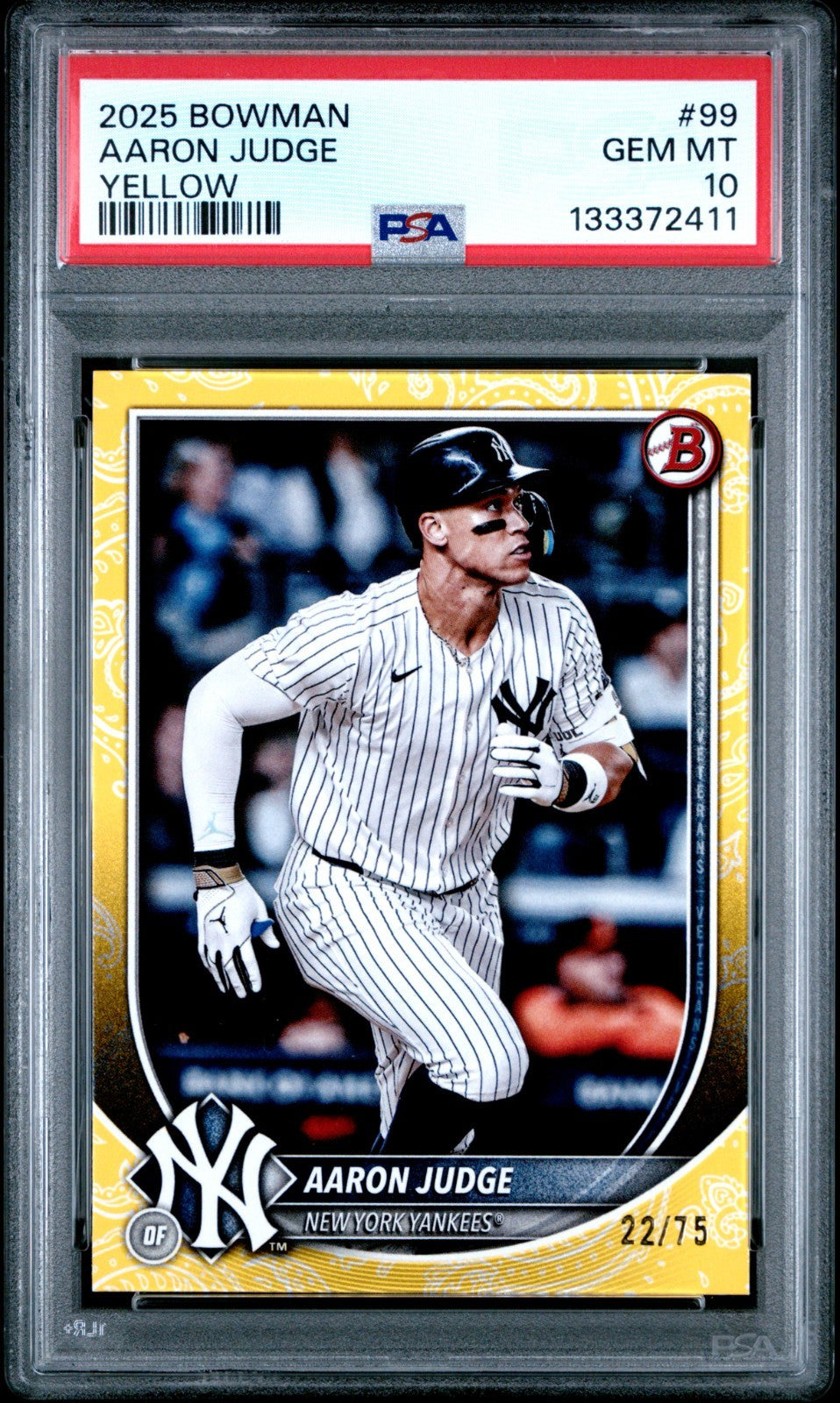 Aaron Judge 2025 Bowman Yellow /75 PSA 10 POP 4!