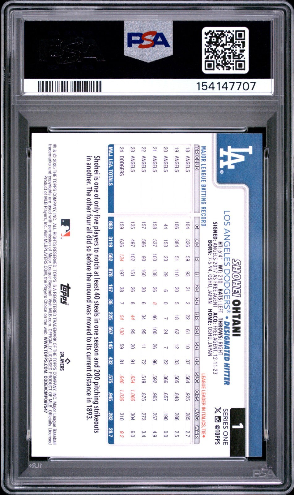 2025 Topps Series 1 - Shohei Ohtani #1 PSA 10