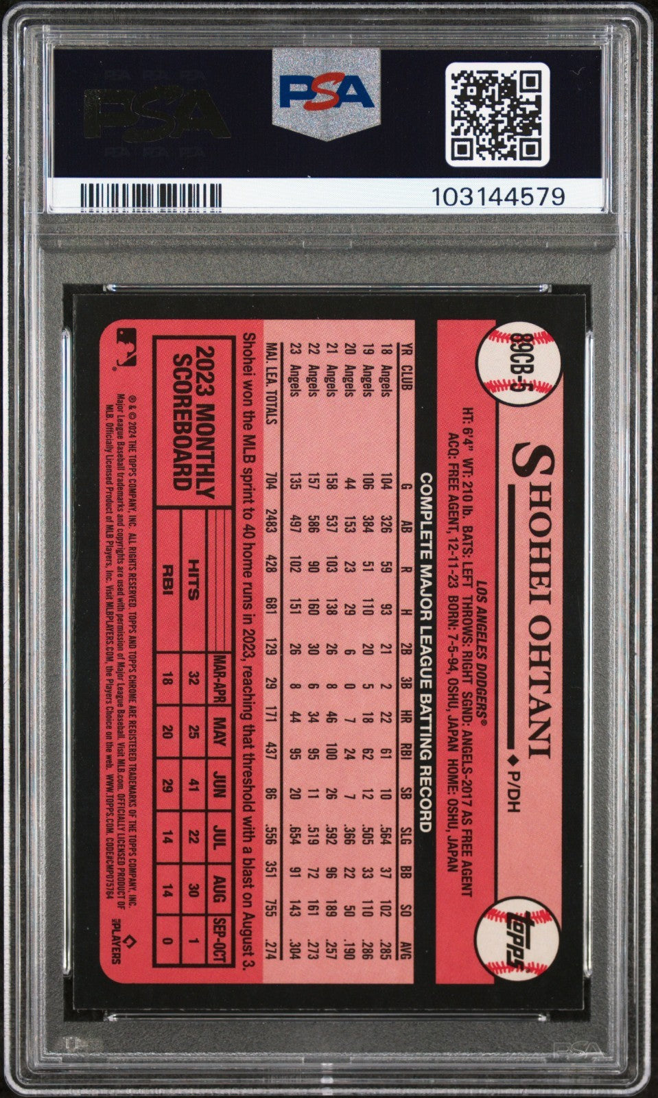 2024 Topps Chrome - 1989 Topps Baseball Shohei Ohtani #89CB-5 PSA 10