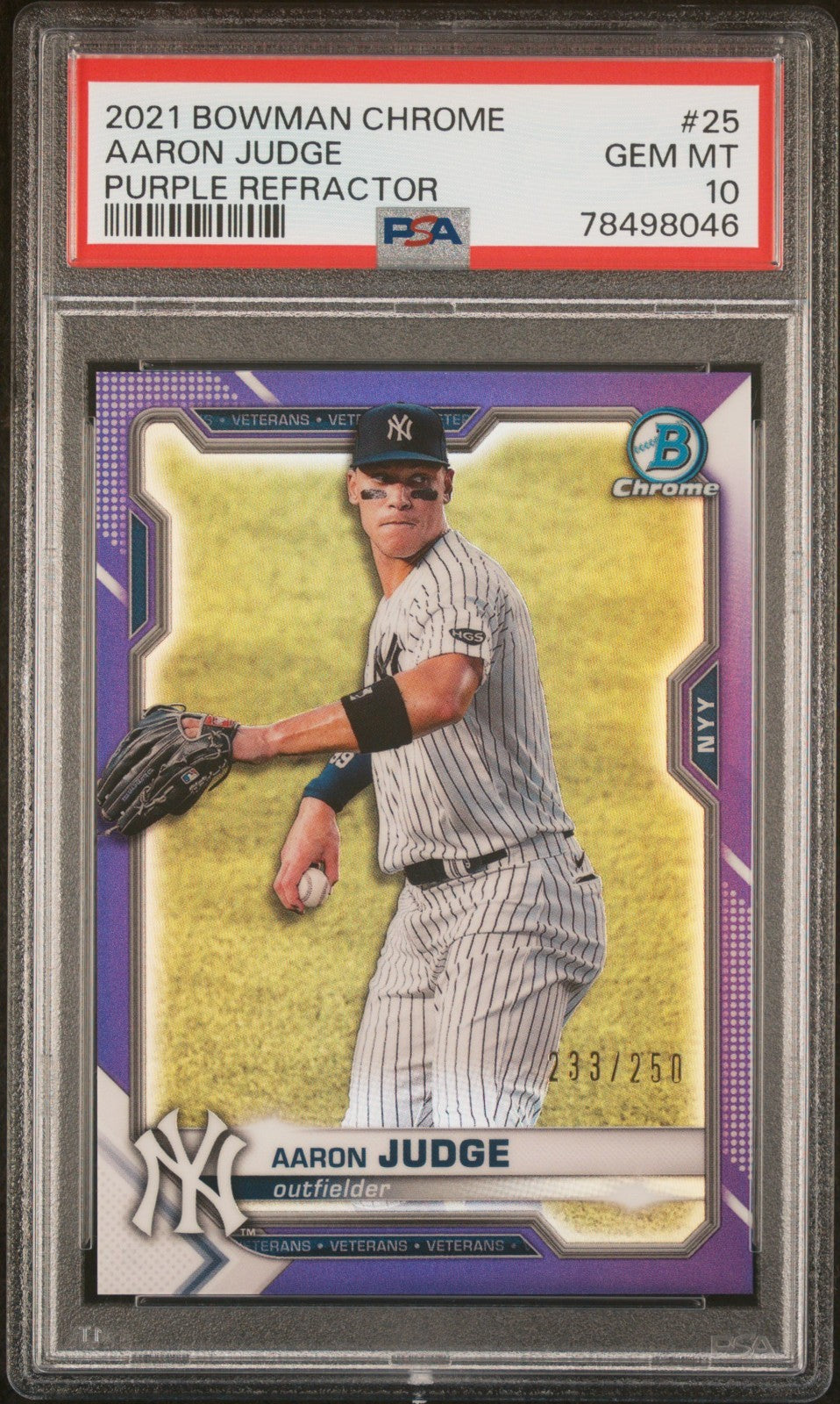 2021 Bowman Chrome - Aaron Judge #25 Purple Refractor /250 PSA 10 POP 10!