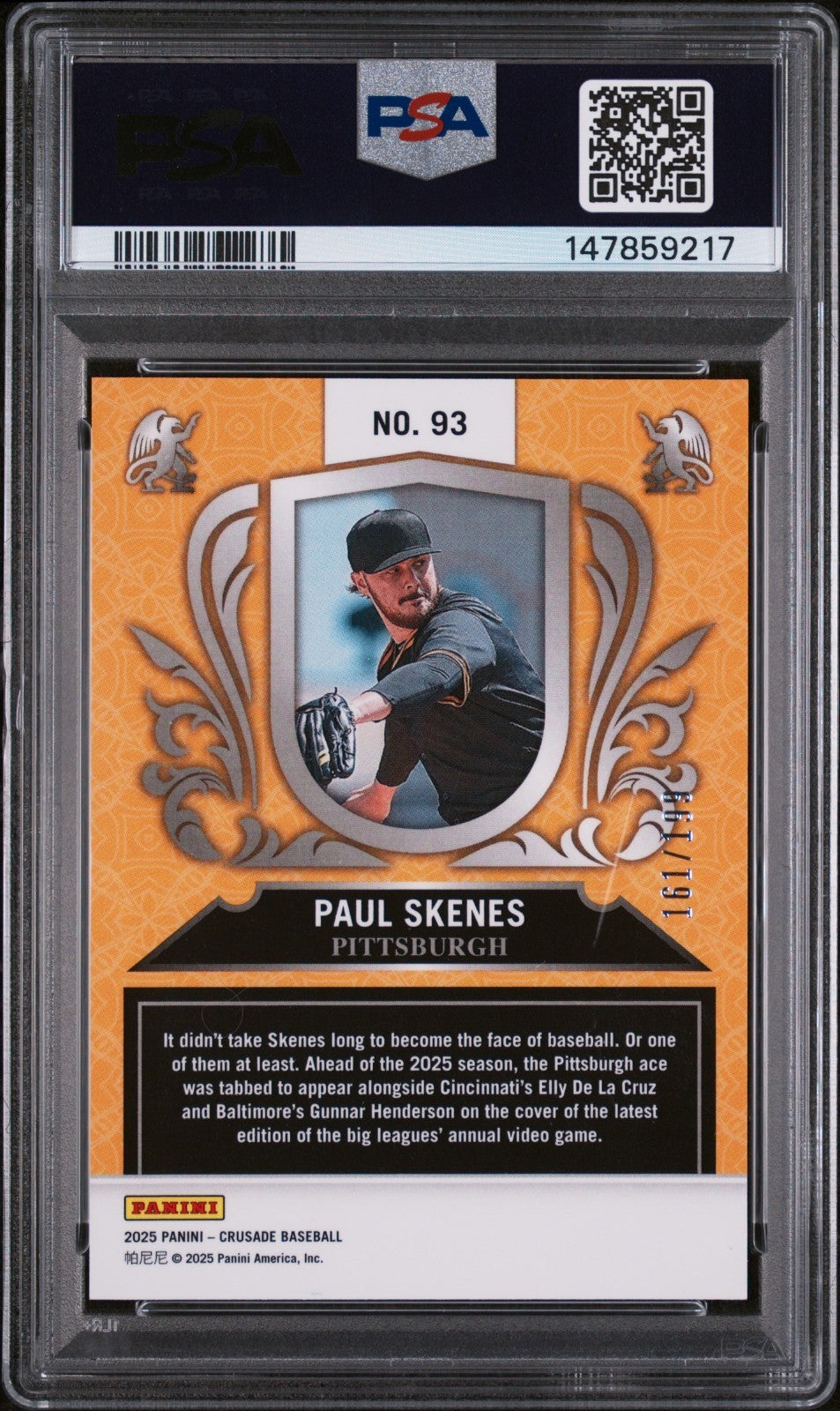 2025 Panini Crusade Insert-Teal Paul Skenes #93 PSA 10 POP 2!