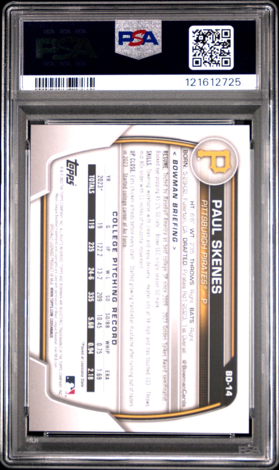 2023 Bowman Draft - Paul Skenes #BD-14 (RC) PSA 10
