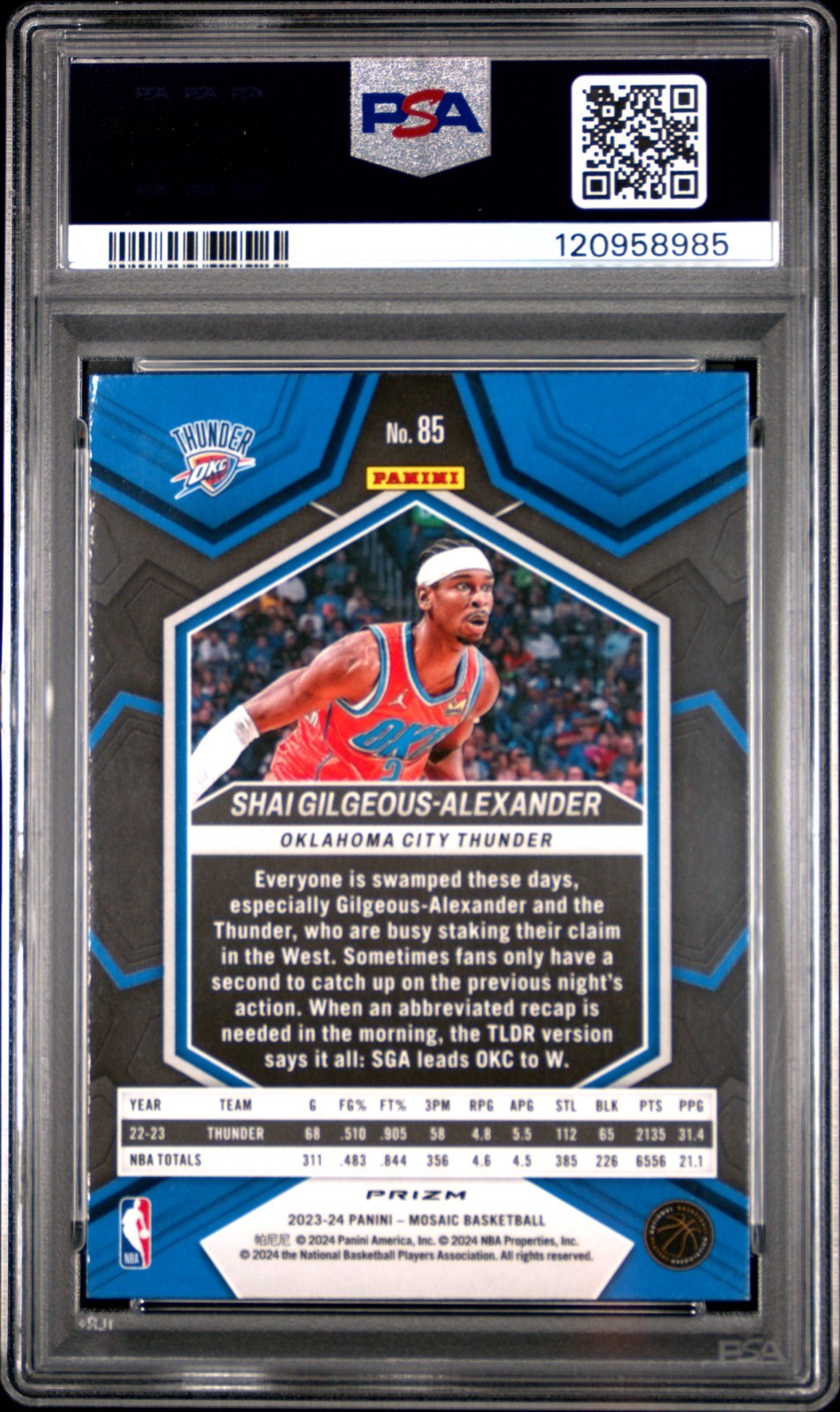 2023-24 Panini Mosaic - Shai Gilgeous-Alexander #85 Mosaic Prizm PSA 10 POP 6!