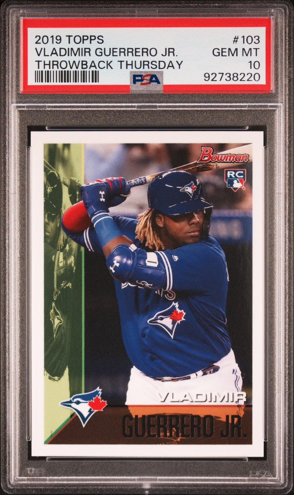 2019 Topps Throwback Thursday RC- 1995 Bowman Design Vladimir Guerrero Jr PSA 10