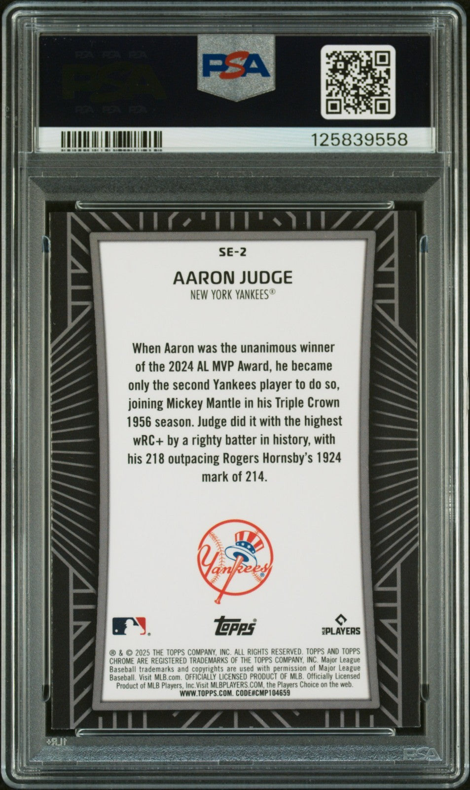 2025 Topps Chrome Baseball Aaron Judge Yankees Shadow Etch Card #SE2 PSA 10