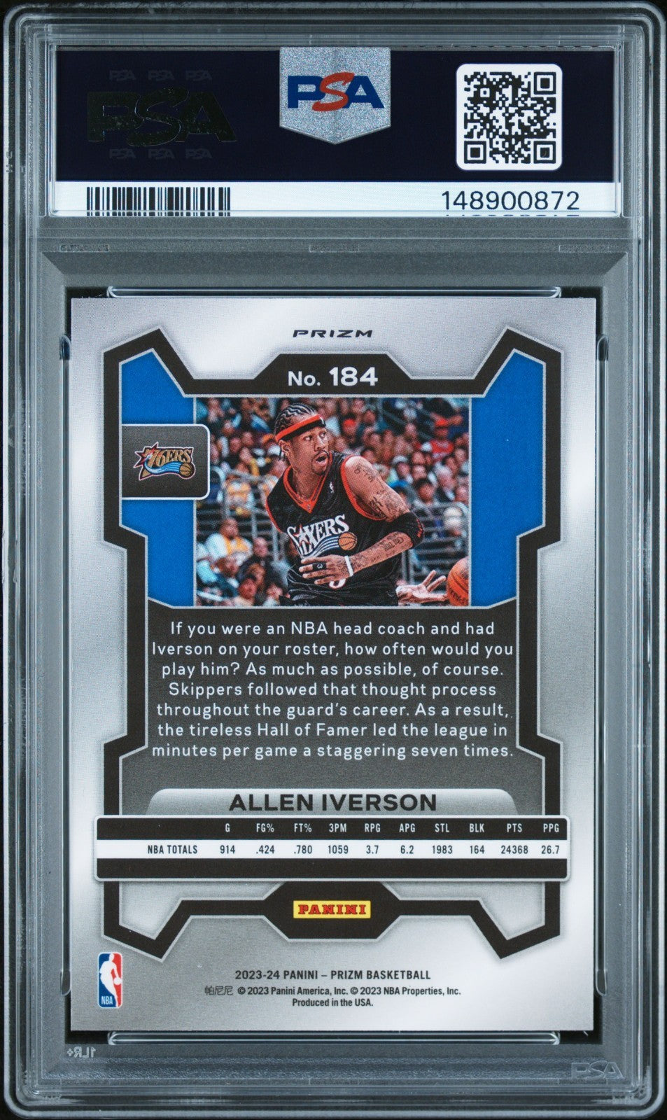 2023-24 Panini Prizm - Allen Iverson #184 Ice Prizm PSA 10 POP 12!