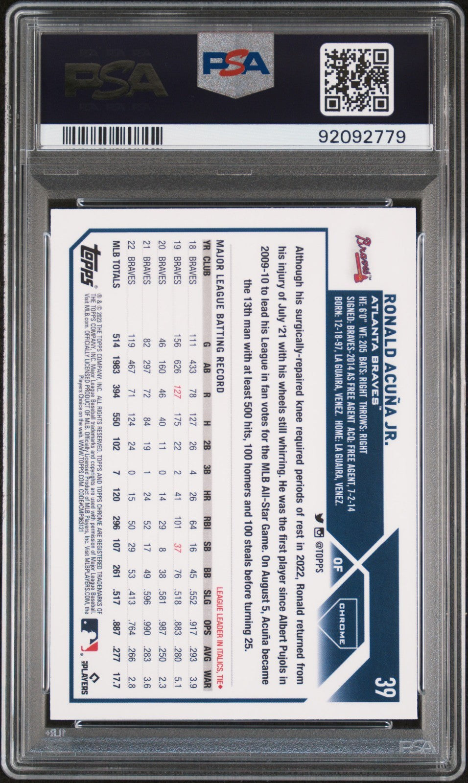 2023 Topps Chrome - Ronald Acuña Jr. #39 X-Fractor PSA 10