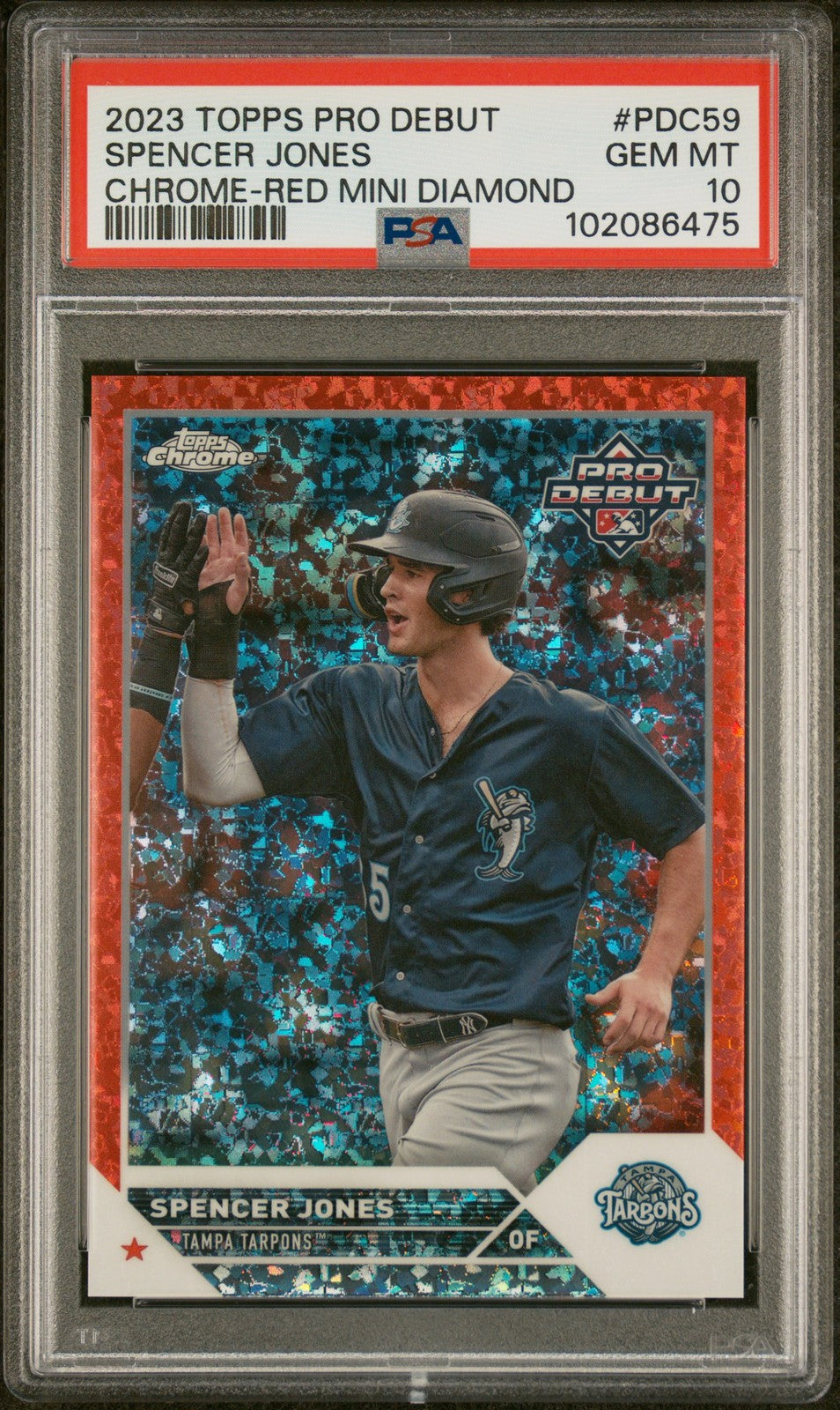 2023 TOPPS PRO DEBUT CHROME-RED MINI DIAMOND #PDC59 SPENCER JONES 2/5 PSA 10