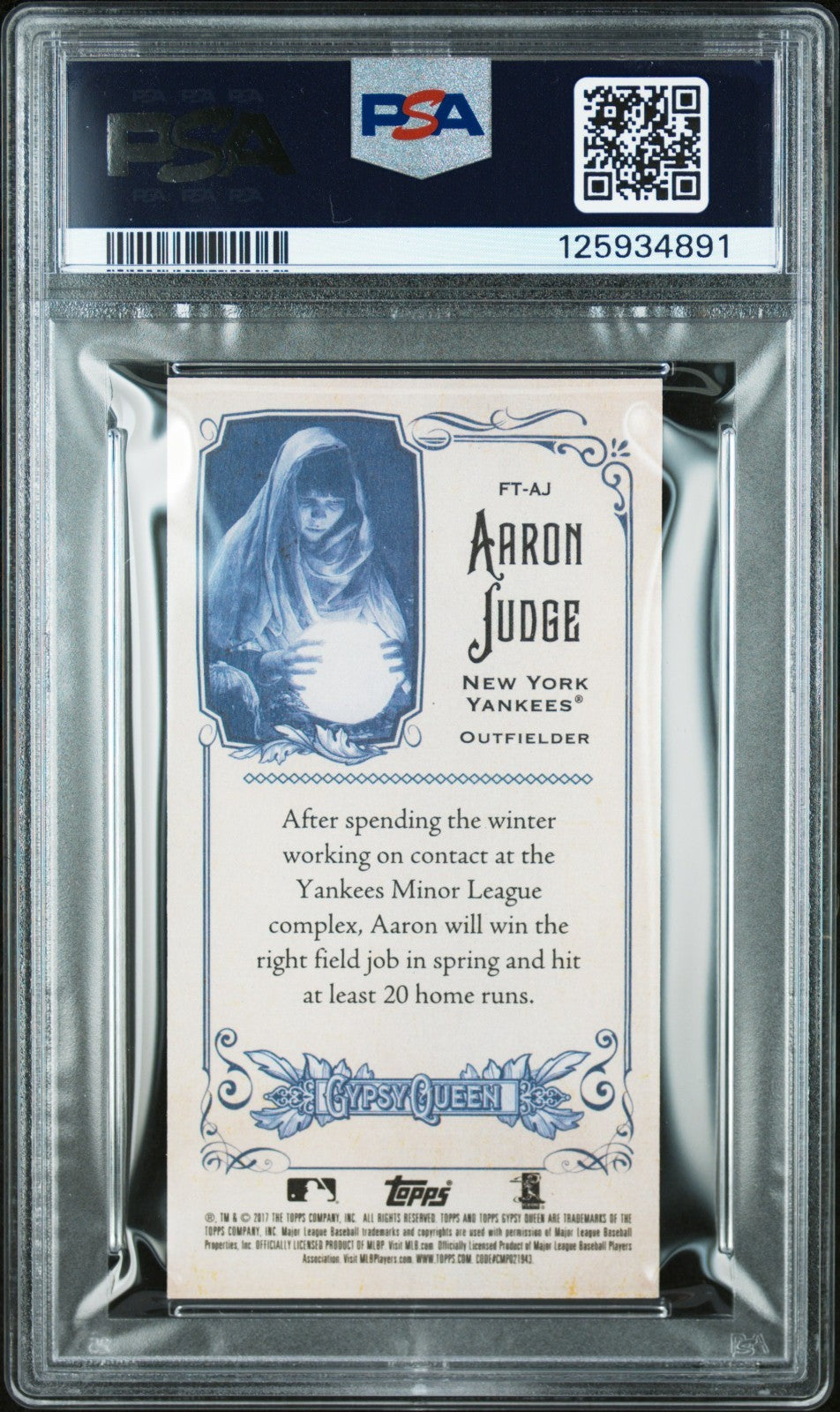 2017 Topps Gypsy Queen Aaron Judge Fortune Teller Mini RC #FTAJ PSA 10 GEM MINT