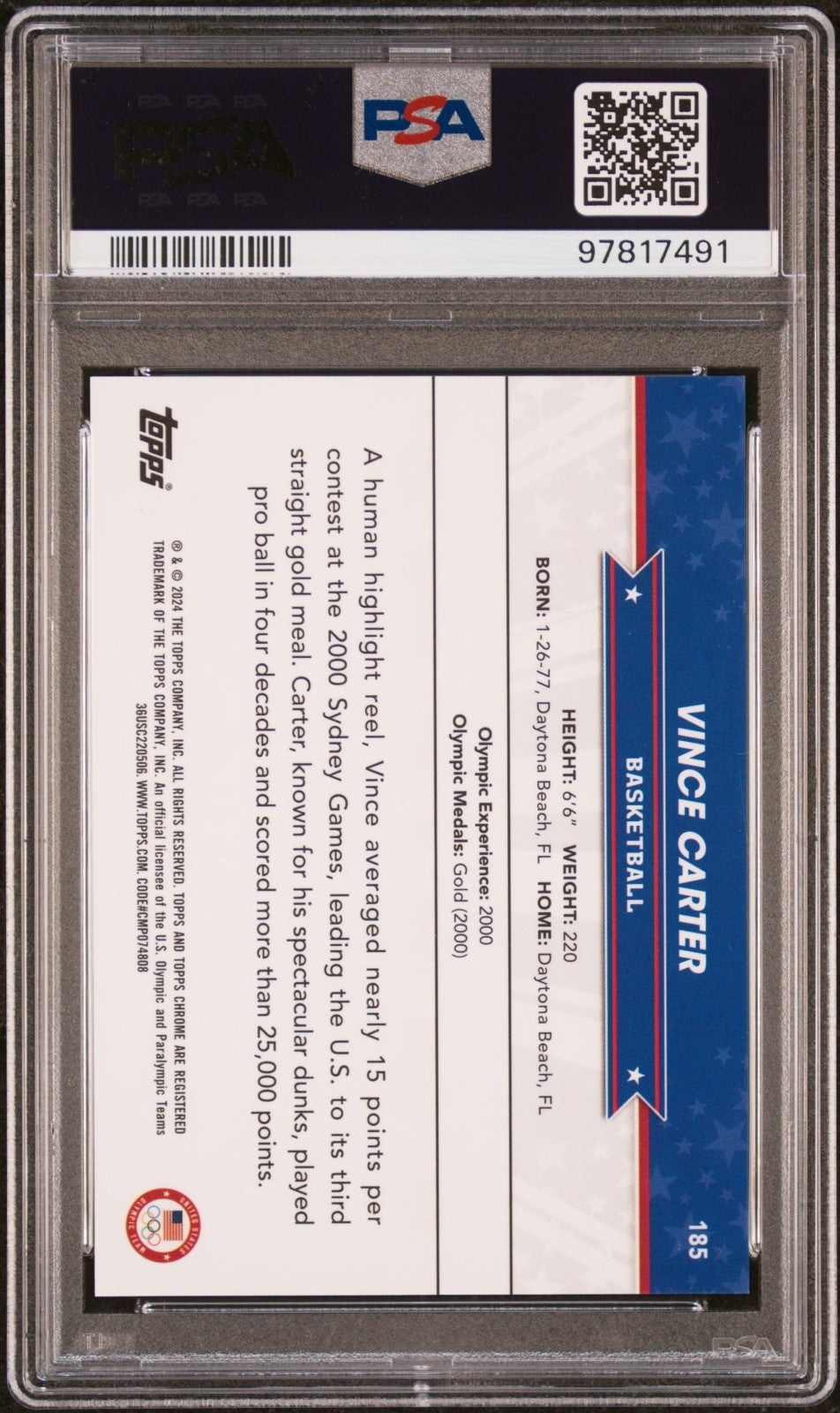2024 Topps Chrome USOP - Vince Carter Green Refractor #185 PSA 10 POP 1!