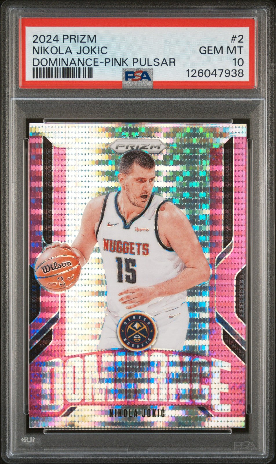 Nikola Jokic 2024-25 Panini Prizm Dominance Pink Pulsar SP #/42 PSA 10 #2 POP 2!