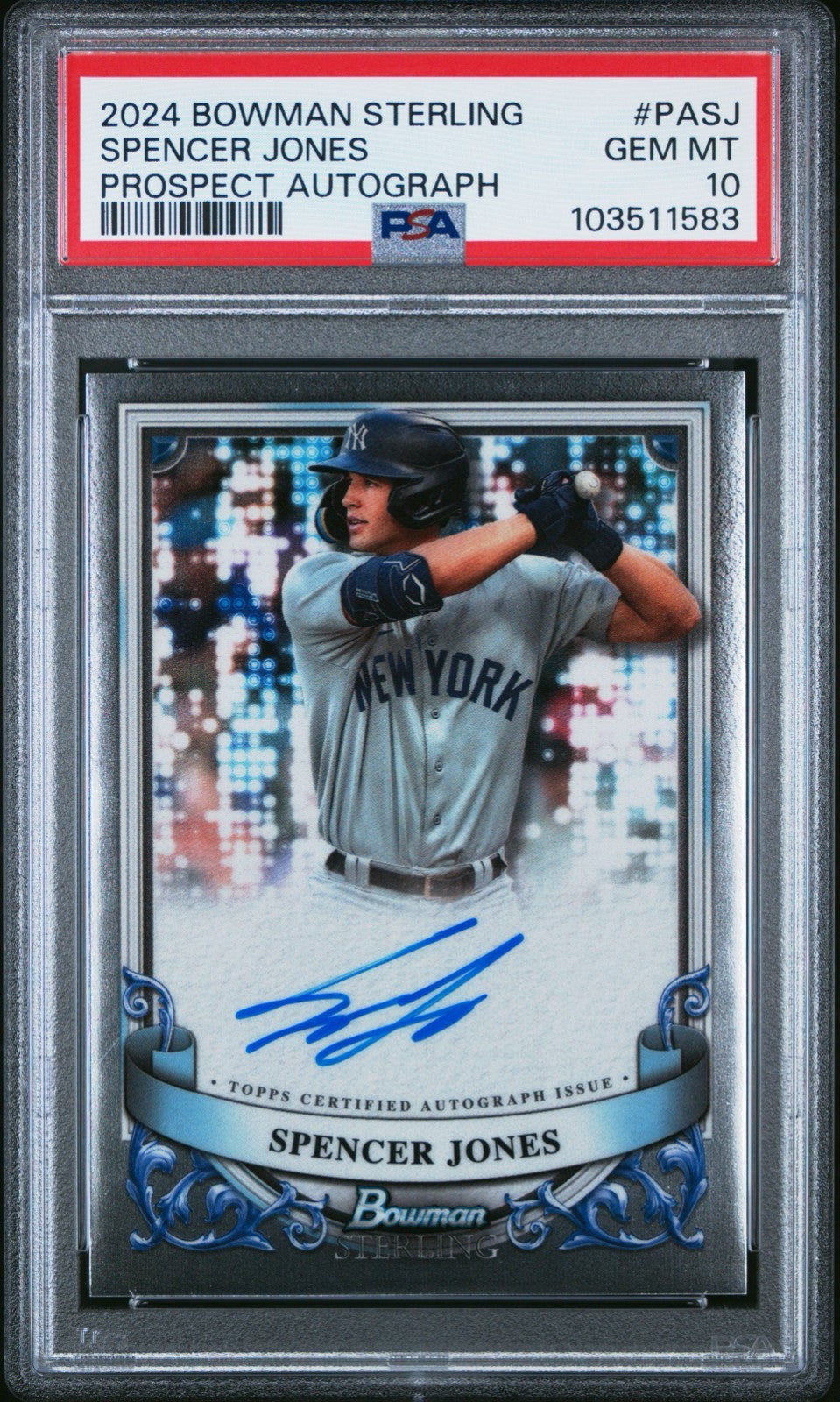 2024 BOWMAN STERLING SPENCER JONES #PASJ PROSPECT AUTOGRAPH PSA 10 YANKEES