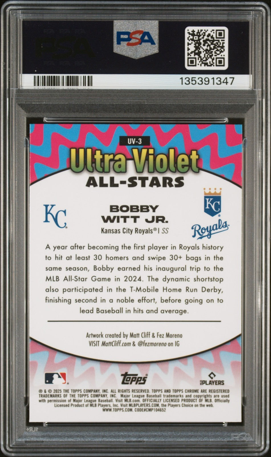 2025 Topps Chrome - Ultraviolet All-Stars Bobby Witt Jr. #UV-3 PSA 10 LOW POP!