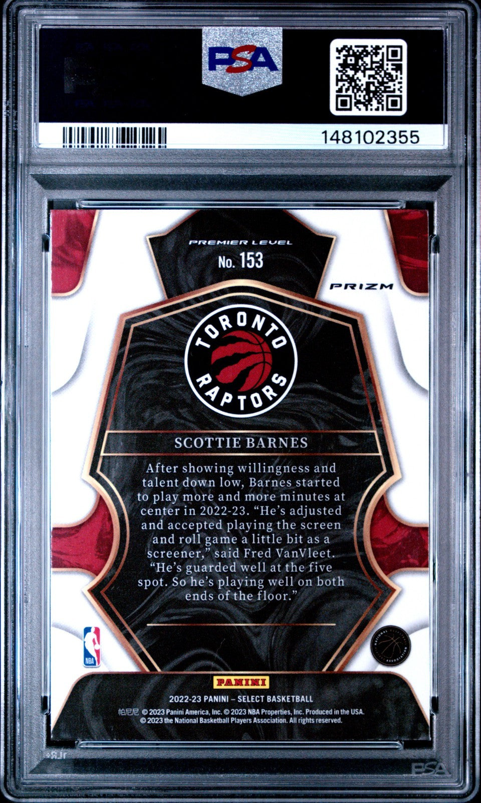 2022 Panini Select - Scottie Barnes #153 Orange Flash PSA 1 0 POP 2!