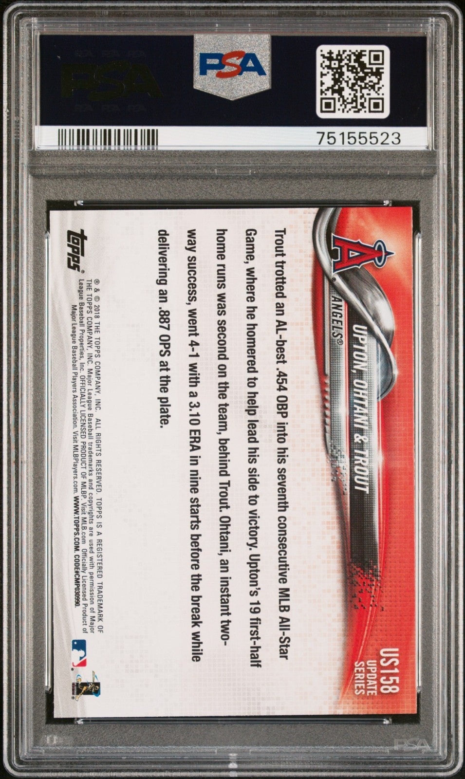 2018 Topps Update Upton, Ohtani & Trout Next Stop, Stardom #US158 PSA 10