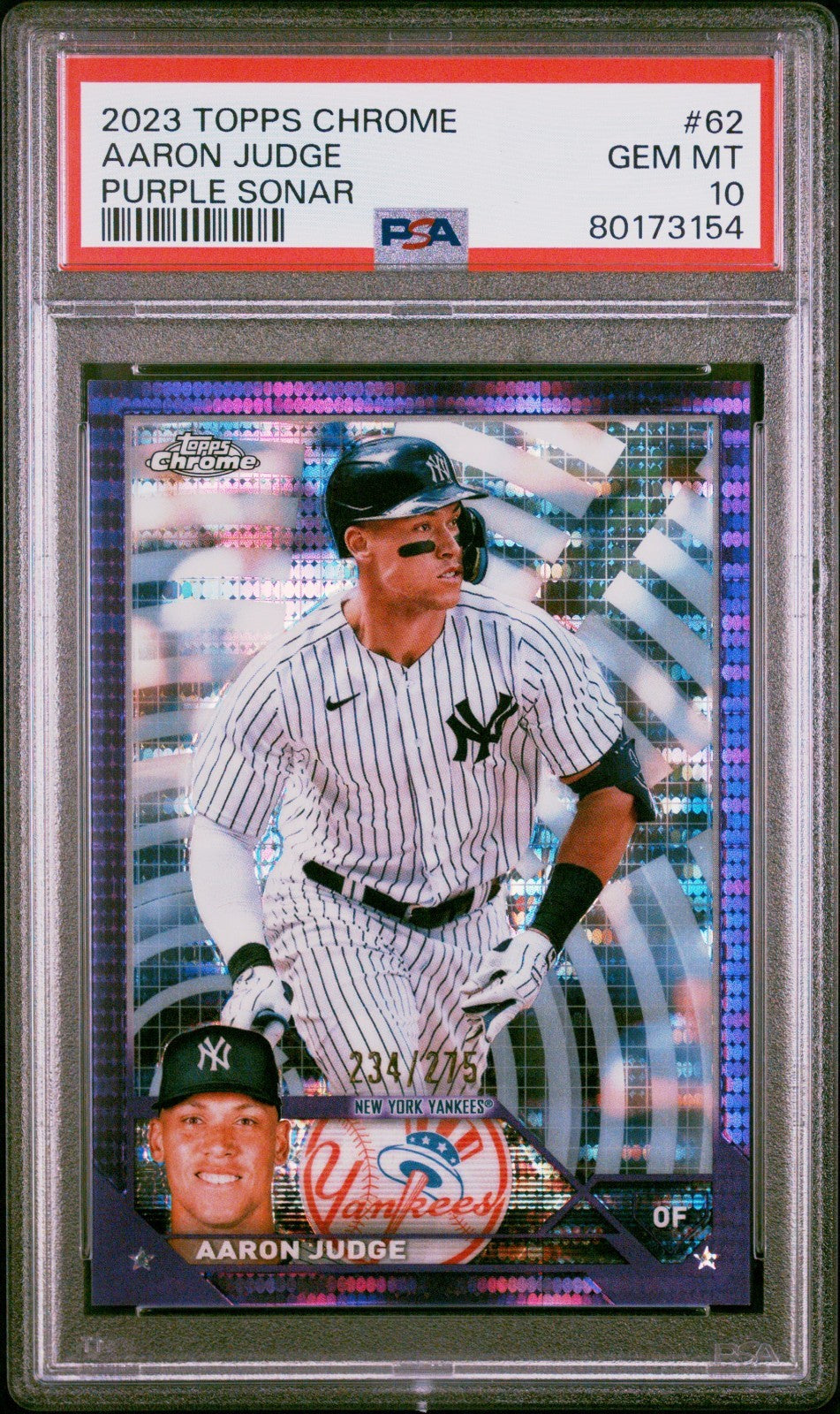 2023 Topps Chrome - Aaron Judge #62 Purple Sonar Refractor /275 PSA 10