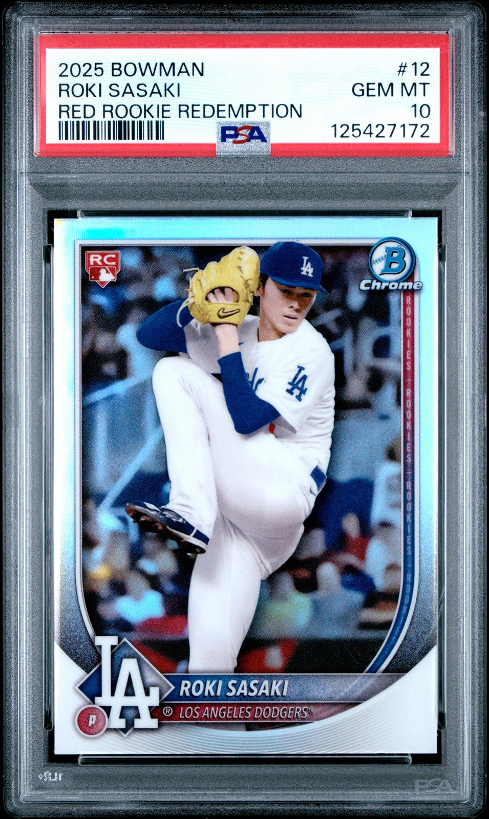 2025 Bowman #12 Roki Sasaki Red Rookie Redemption PSA 10