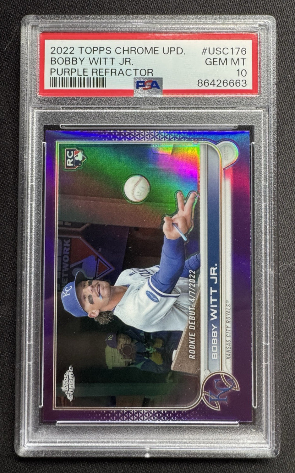 2022 Topps Chrome Update Bobby Witt Jr. #USC176 Purple Refractor RC PSA 10