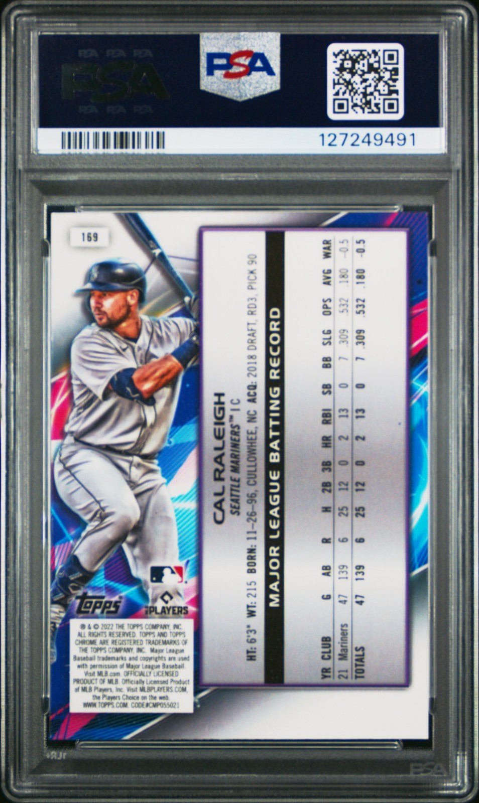 2022 Topps Cosmic Chrome Cal Raleigh RC Rookie #169 Mariners PSA 10