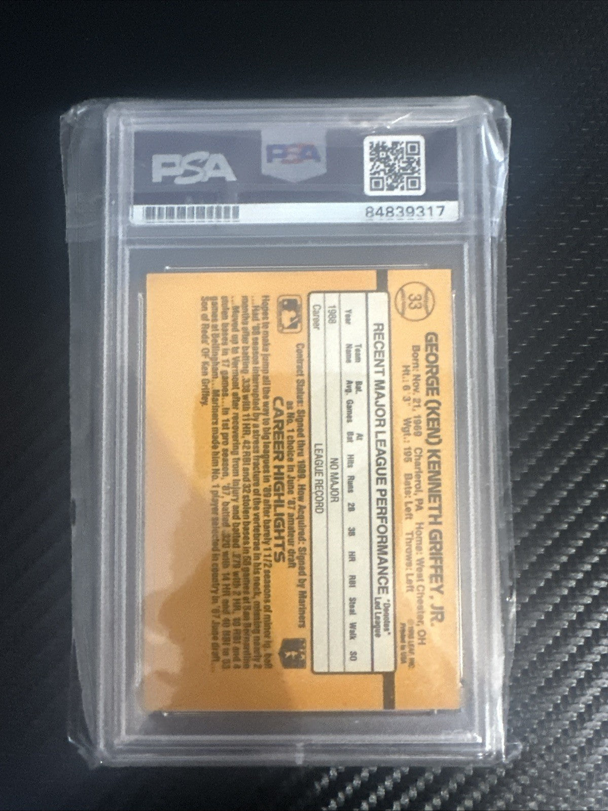 Ken Griffey Jr 1989 Donruss Autograph Rookie Card #33 PSA/DNA 10