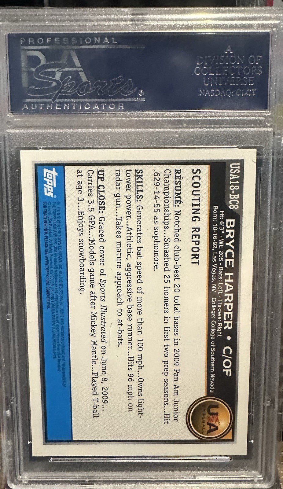 2010 Bowman Chrome 18u USA Team Bryce Harper #USA18-BC8 PSA 10