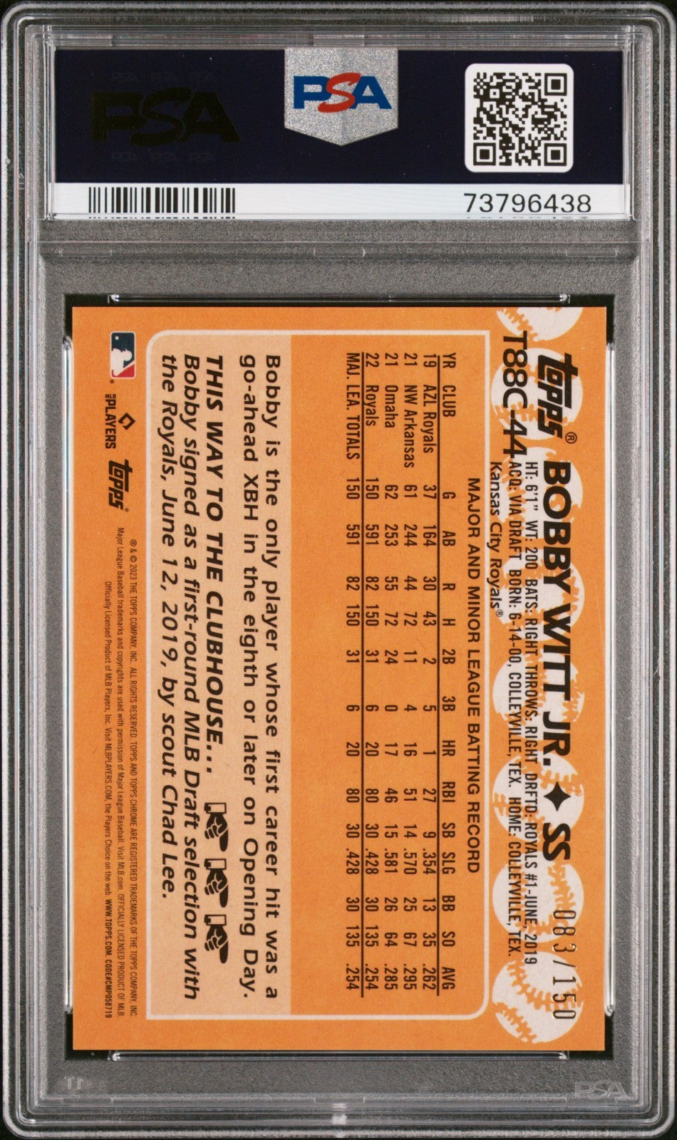 2023 Topps Silver Pack Blue Refractor Bobby Witt Jr. #T88C44 PSA 10 POP 3!